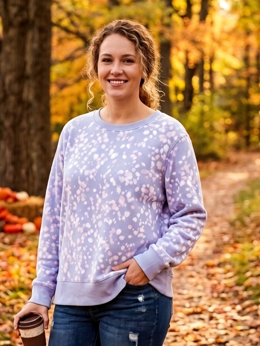 Tek Gear Lavender and White Spot-Print Crewneck Sweatshirt, Size XXL